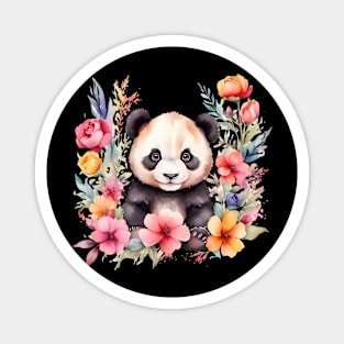 A panda bear decorated with beautiful watercolor flowers Magnet